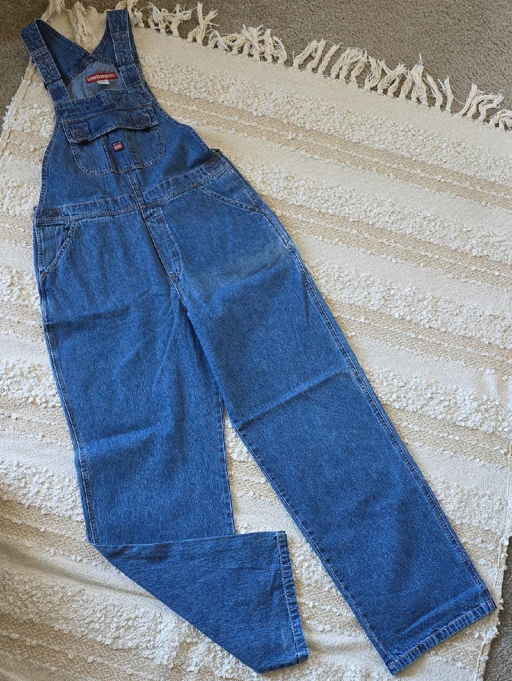 Vintage Hook Loop Blue Cotton Denim Relaxed Overalls Size Large Y2k 90s